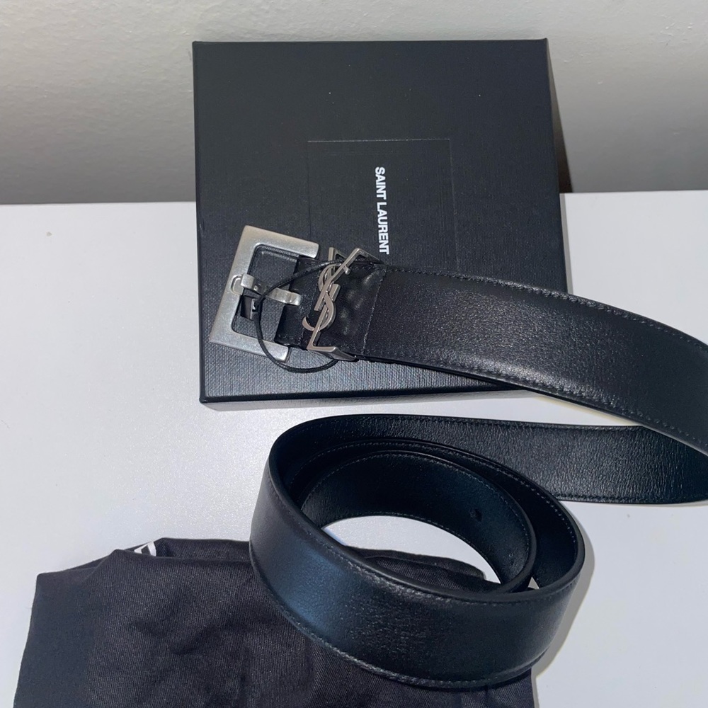 YSL Cassandra black leather belt brand new